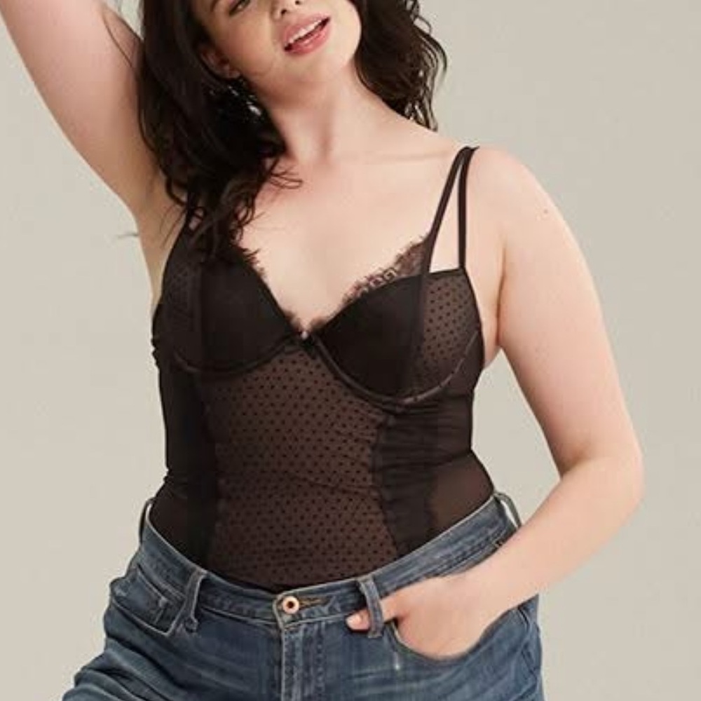 New! Adore Me Black Laralyn Swiss dot Mesh Bustier Top Size 34D 45879